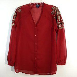 Authentic icon sheer gold print long sleeves top